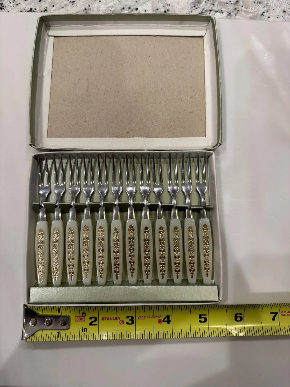 Vintage Adriane Mini Forks Set Stainless Steel Gold Foil Inlay in original box
